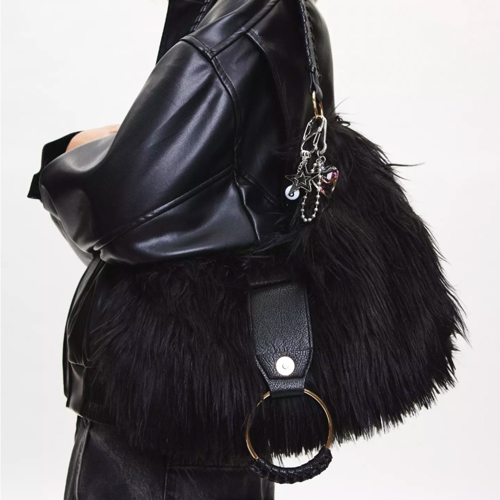 Silence + Noise Faux Fur Whipstitch Hobo Bag